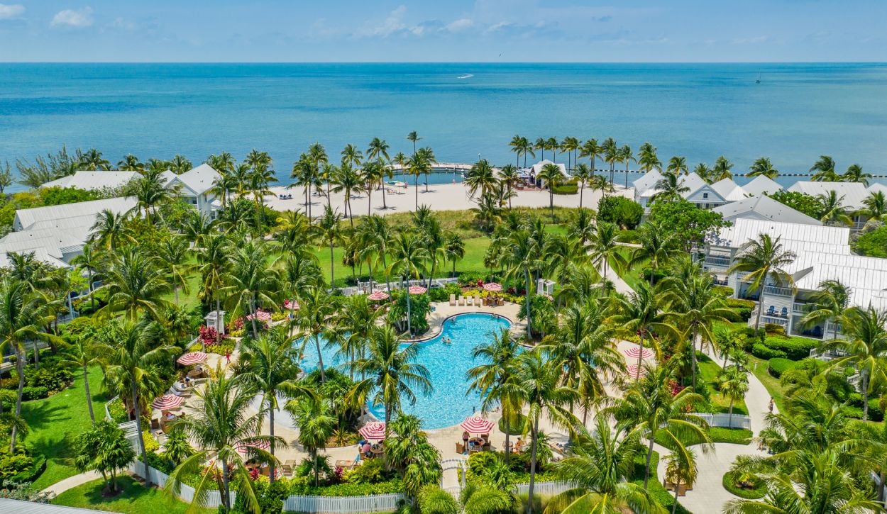 Aerial view of Tranquility Bay Beachfront Resort's pool