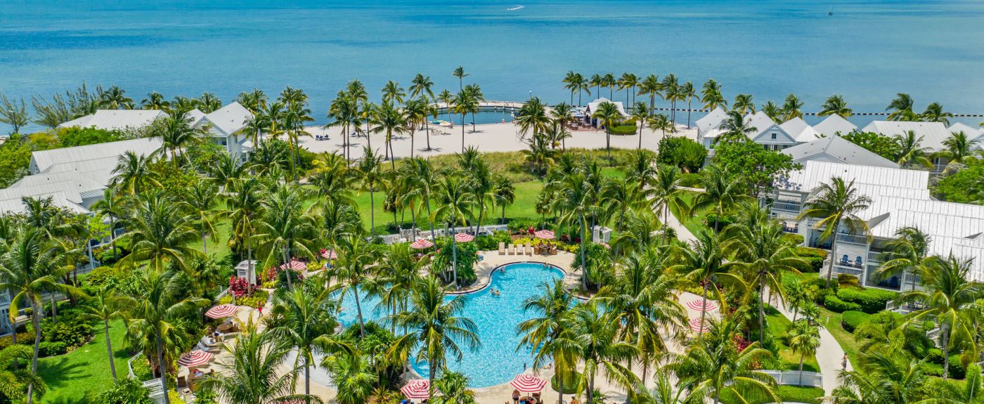 Aerial view of Tranquility Bay Beachfront Resort's pool