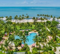 Aerial view of Tranquility Bay Beachfront Resort's pool