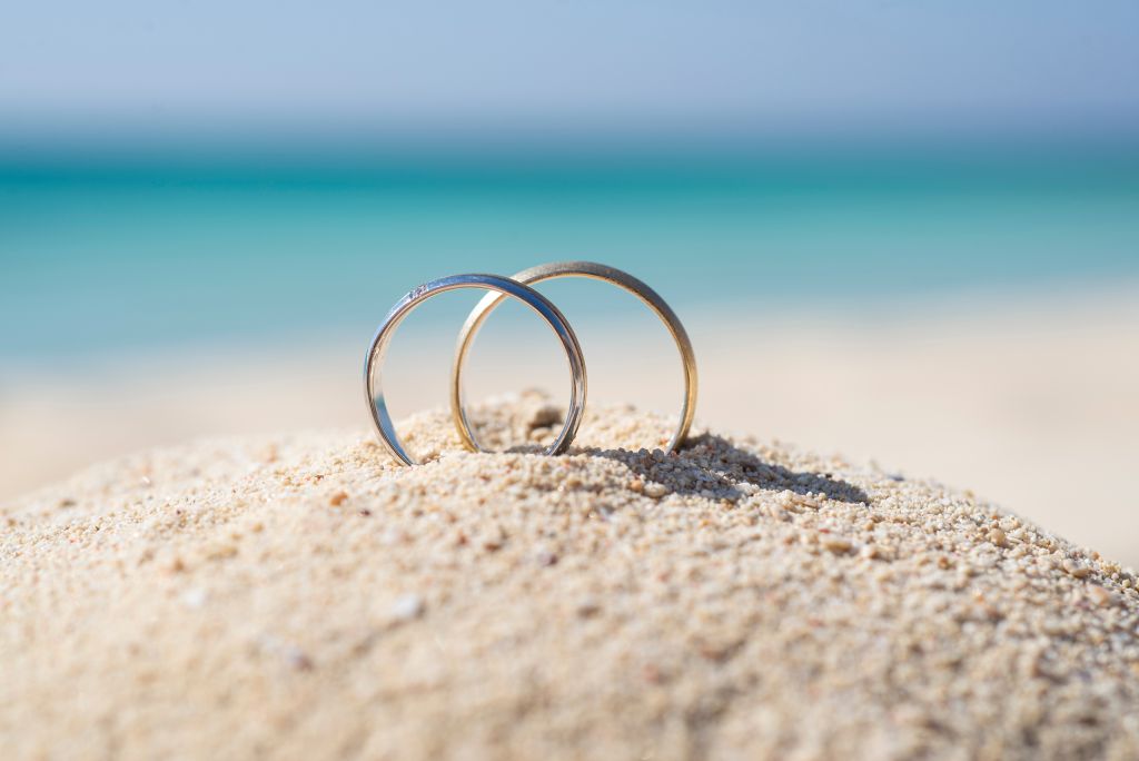Wedding rings in the sand