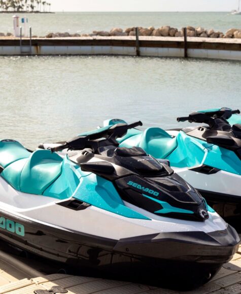 Jet Skis docked at Tranquility Bay Beachfront Resort, in the Florida Keys.