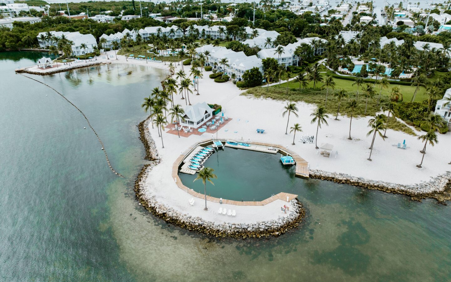 Drone image of Tranquility Beach Beachfront Resort, in the Florida Keys.