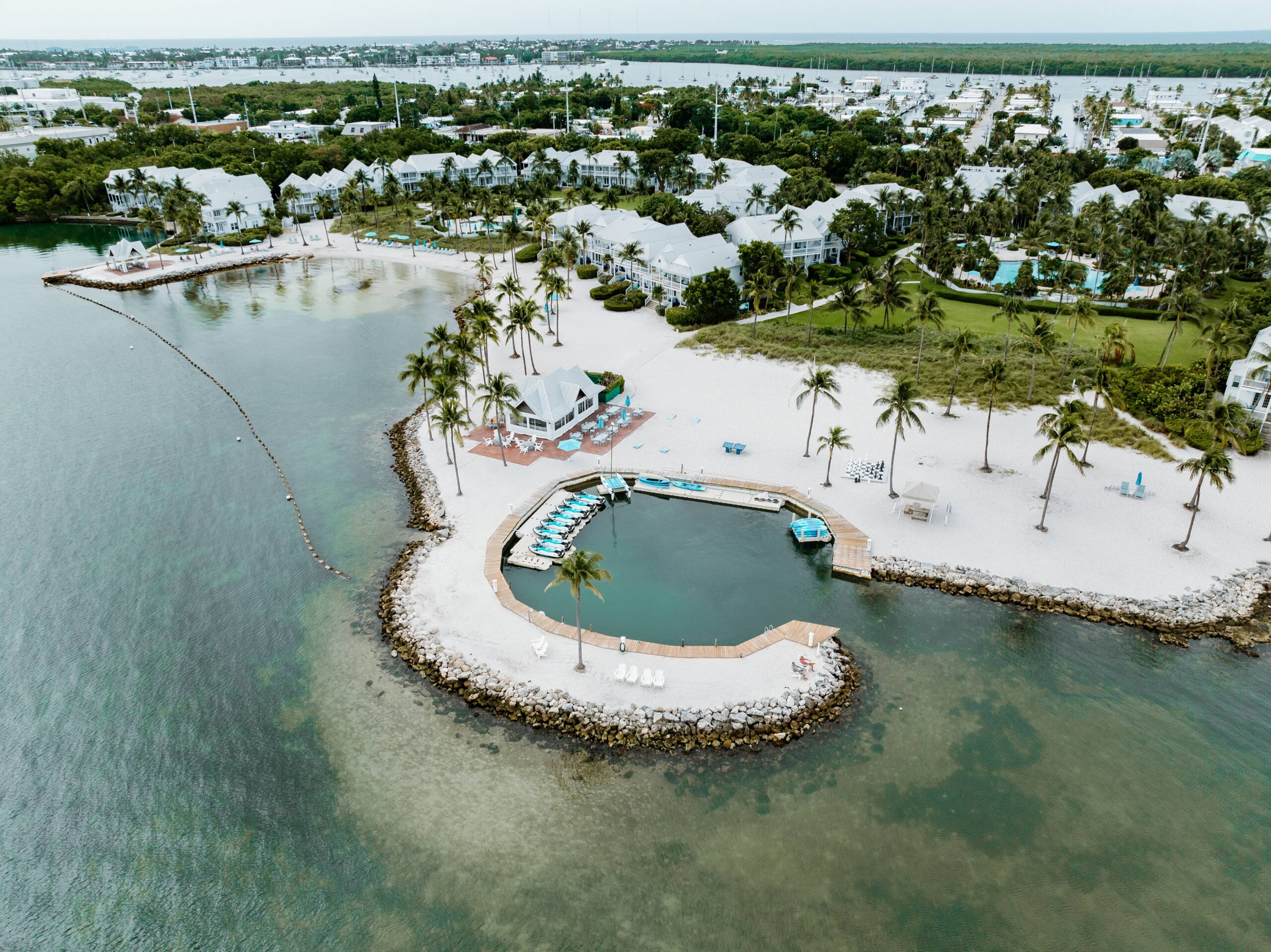 Drone image of Tranquility Beach Beachfront Resort, in the Florida Keys.