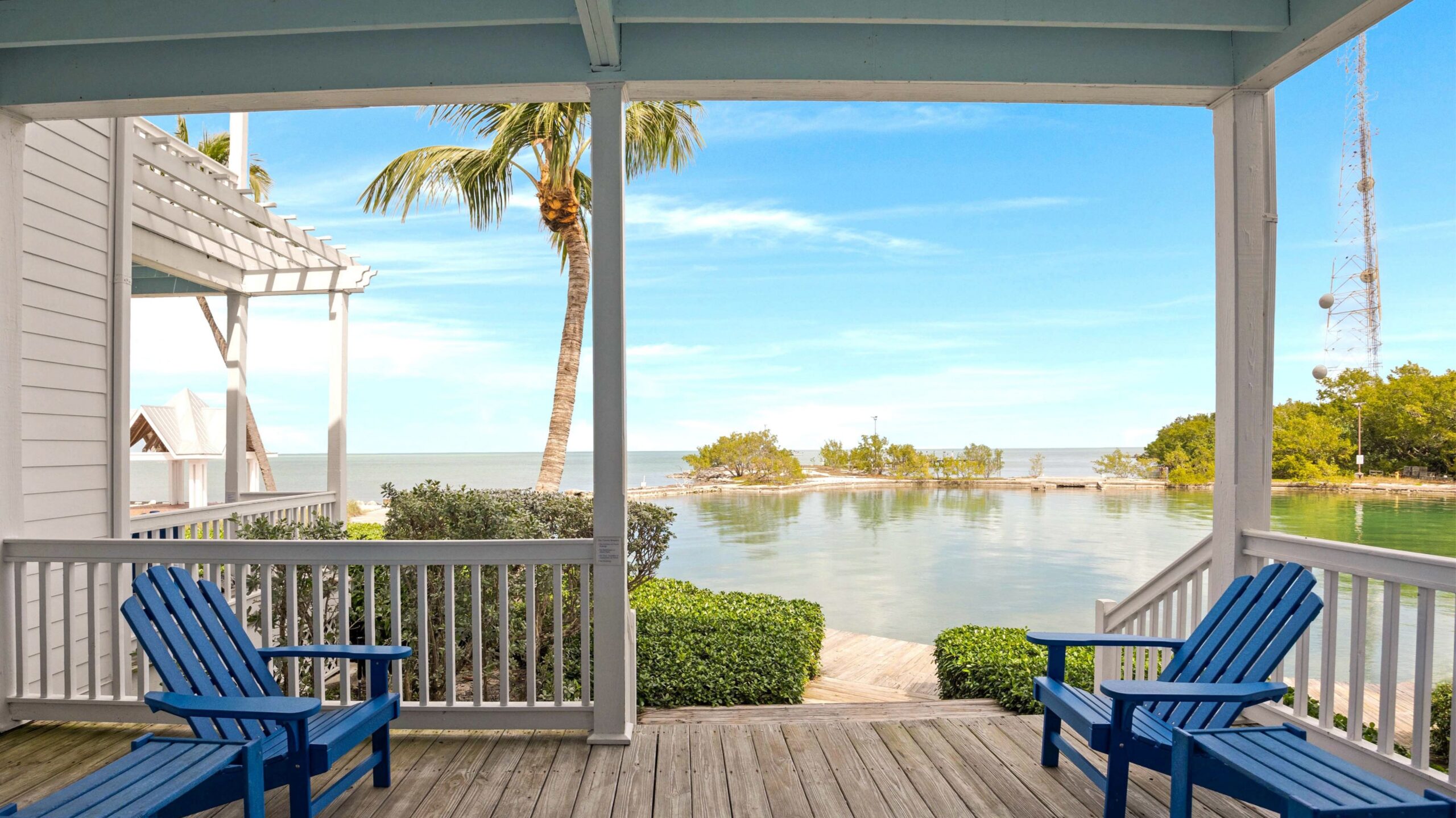 View from the first-floor balcony of a 3-Bedroom Waterfront Villa at Tranquility Bay Beachfront Resort, in the Florida Keys.