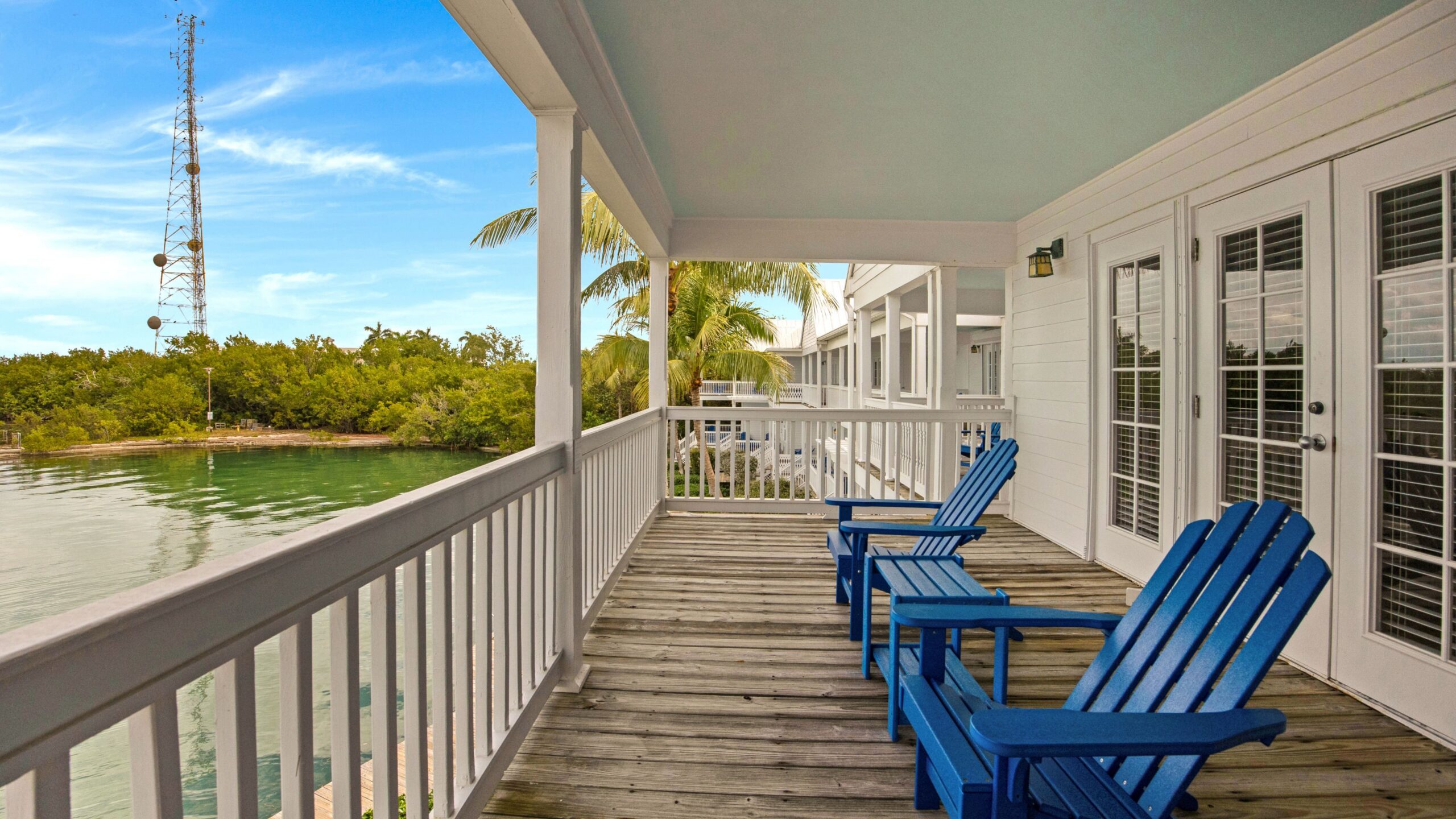 View from the second-floor balcony of a 3-Bedroom Waterfront Villa at Tranquility Bay Beachfront Resort, in the Florida Keys.