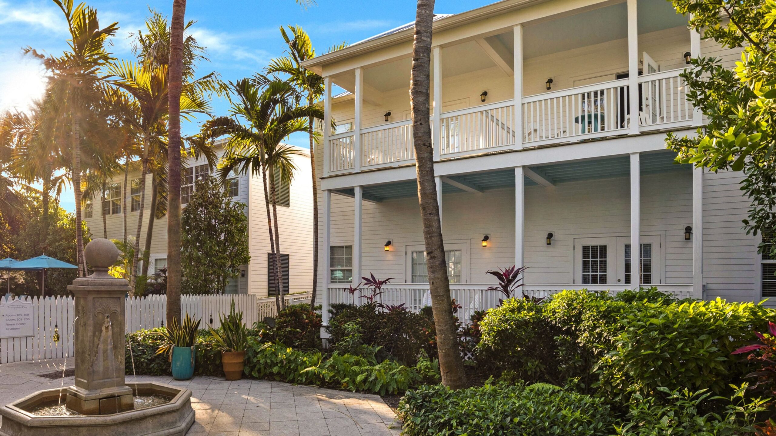 Exterior of an Accessible Ground-Floor Tropical Garden King Hotel Room at Tranquility Bay Beachfront Resort, in the Florida Keys.