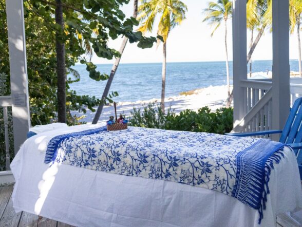 Spa services set up on the patio of a Villa at Tranquility Bay Beachfront Resort, in the Florida Keys.