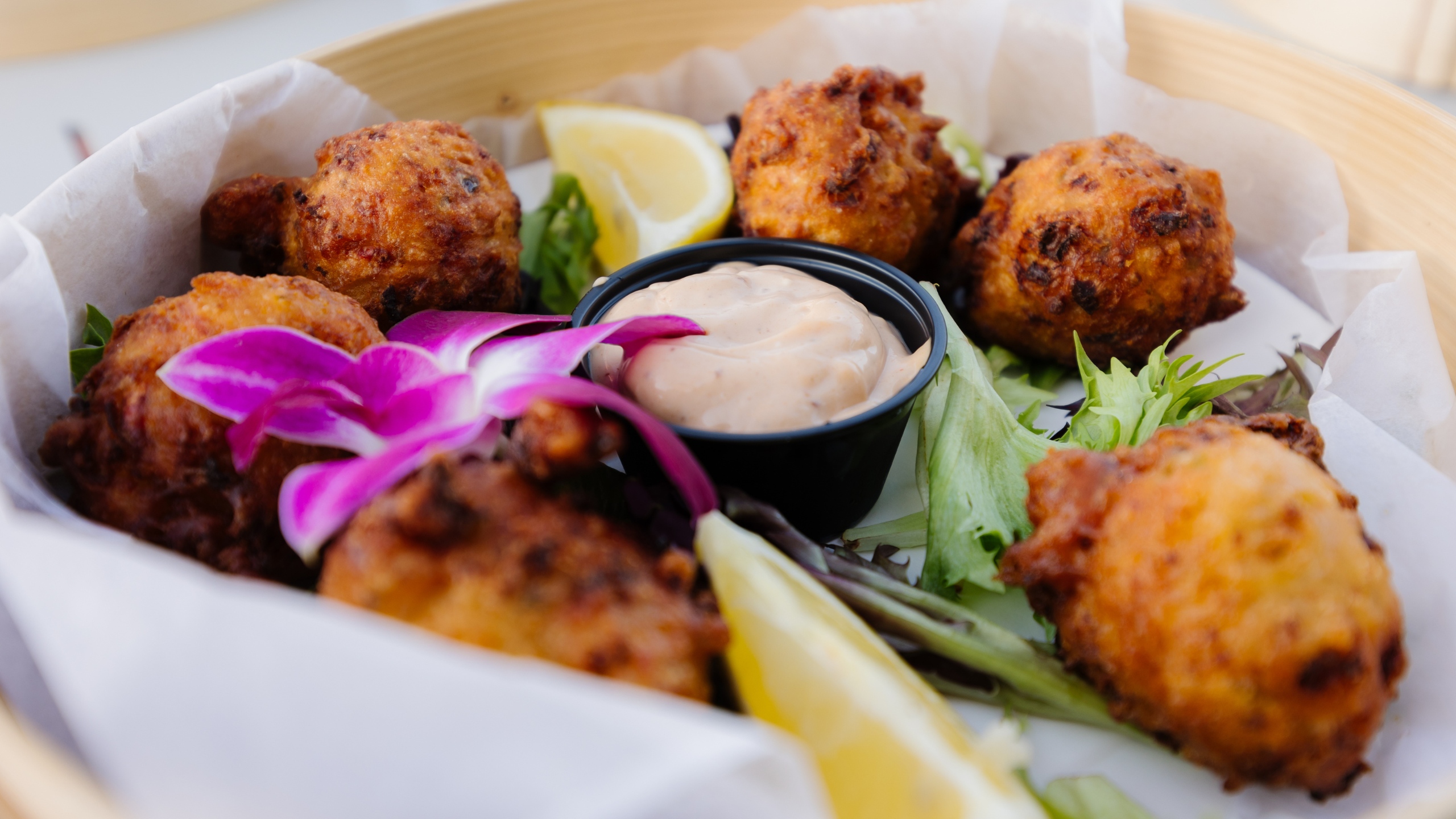 Conch fritters at TJ's Tiki Bar, Tranquility Bay Beachfront Resort in the Florida Keys.