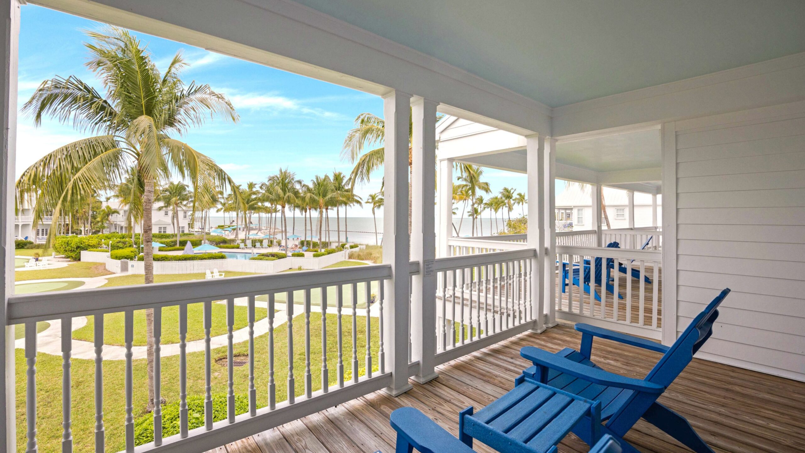Patio view from a 3-Bedroom Waterview Villa at Tranquility Bay Beachfront Resort, in Marathon, FL.