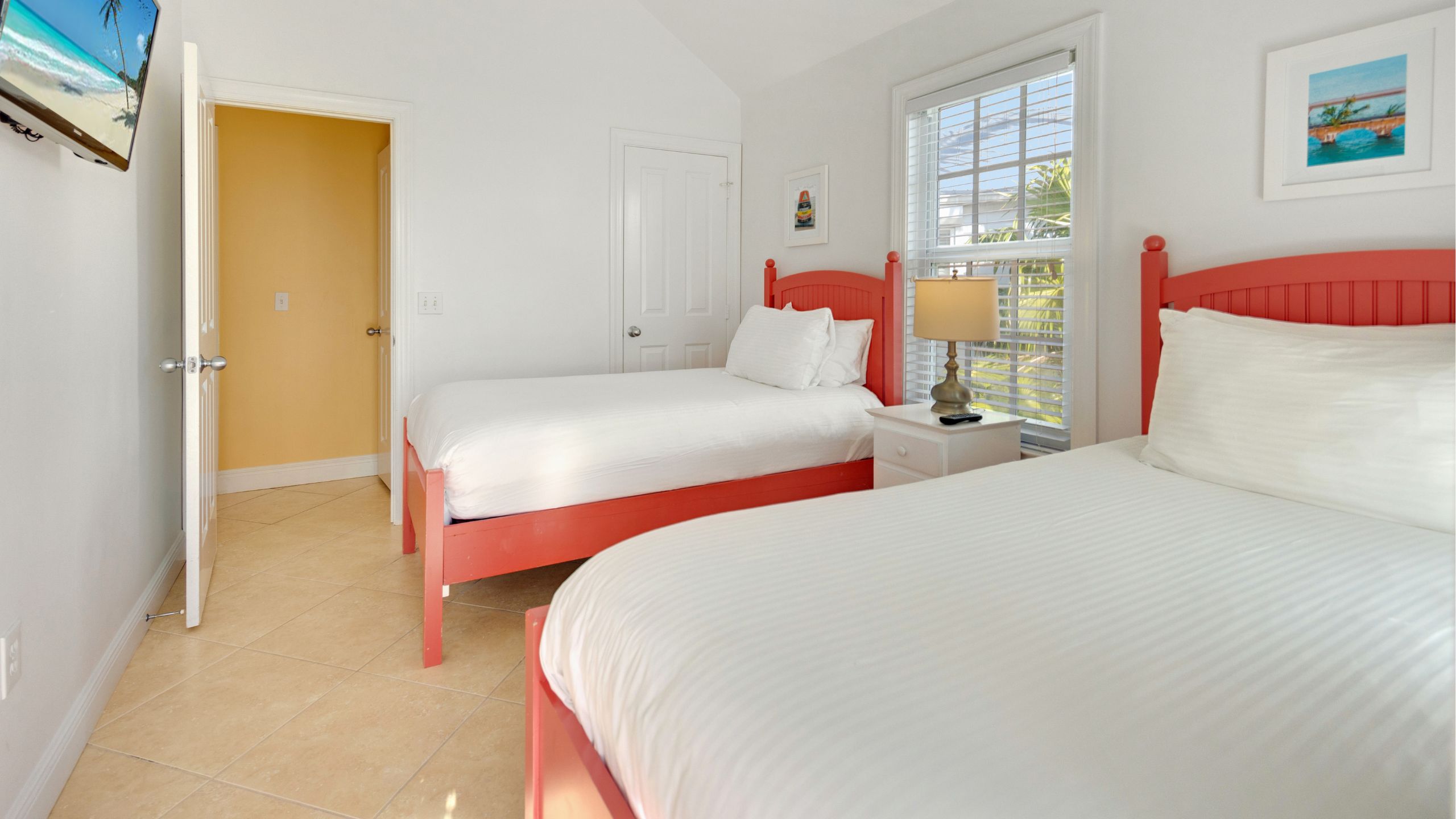 Two-twin room of a 2-Bedroom Waterfront Villa at Tranquility Bay Beachfront Resort, in the Florida Keys.