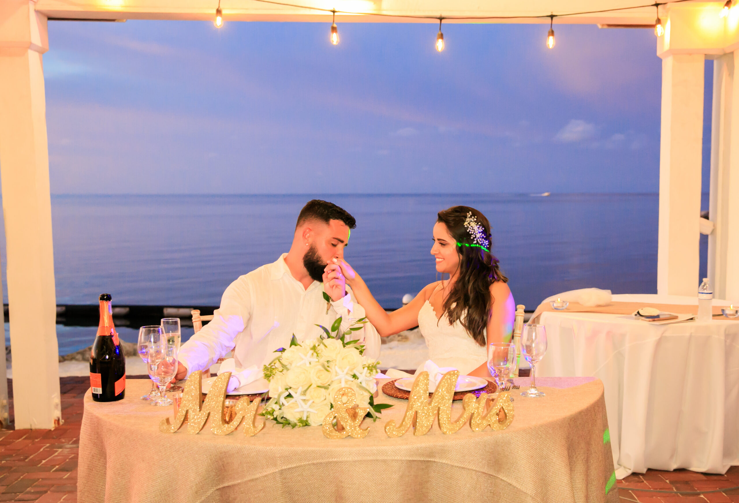 wedding at tranquility bay at sunset